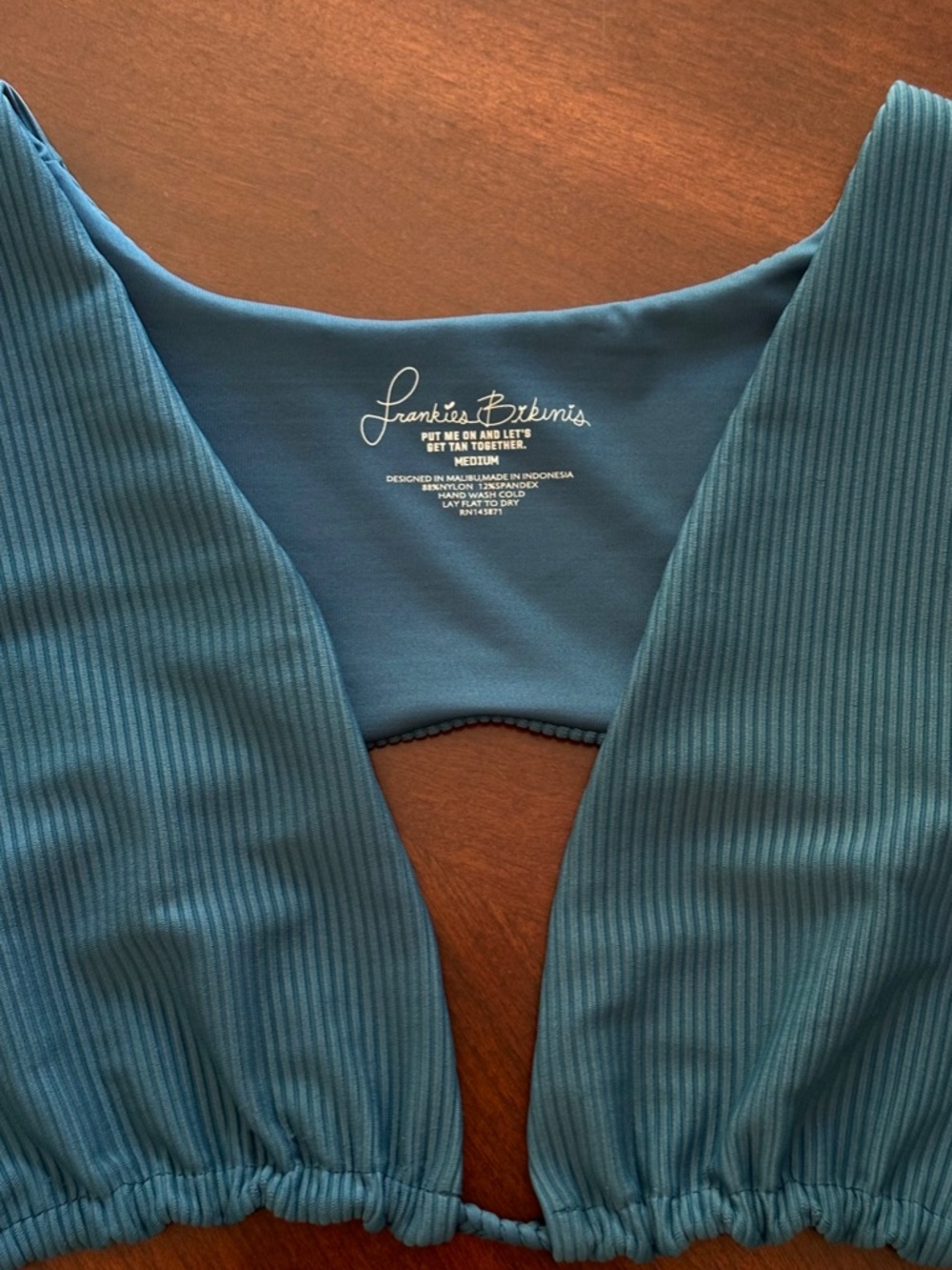 Frankies Bikinis Shea Ribbed Top Blue Teal Women’s Size Medium - Picture 5 of 8